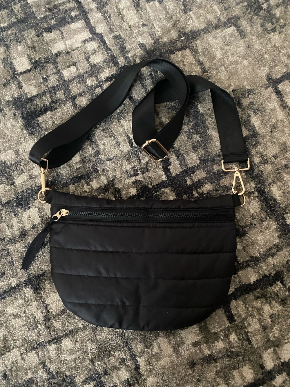Black Quilted Crossbody Bag with Adjustable Strap